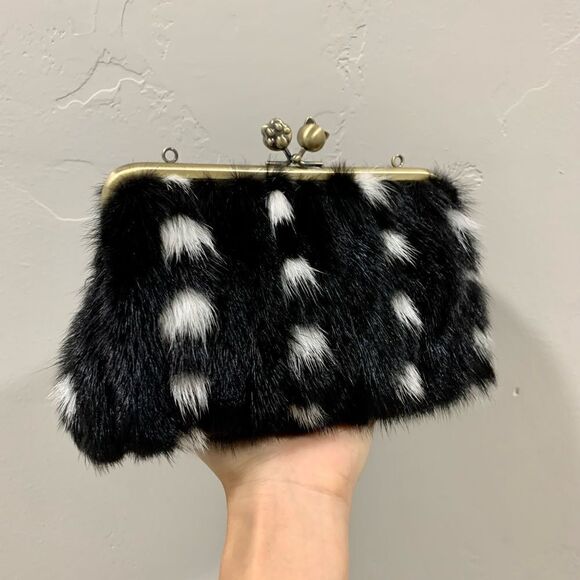 Handmade Real Mink Fur Cute "Cat Paw" Kisslock Wristlet/Shoulder Bag/Crossbody - Picture 5 of 15
